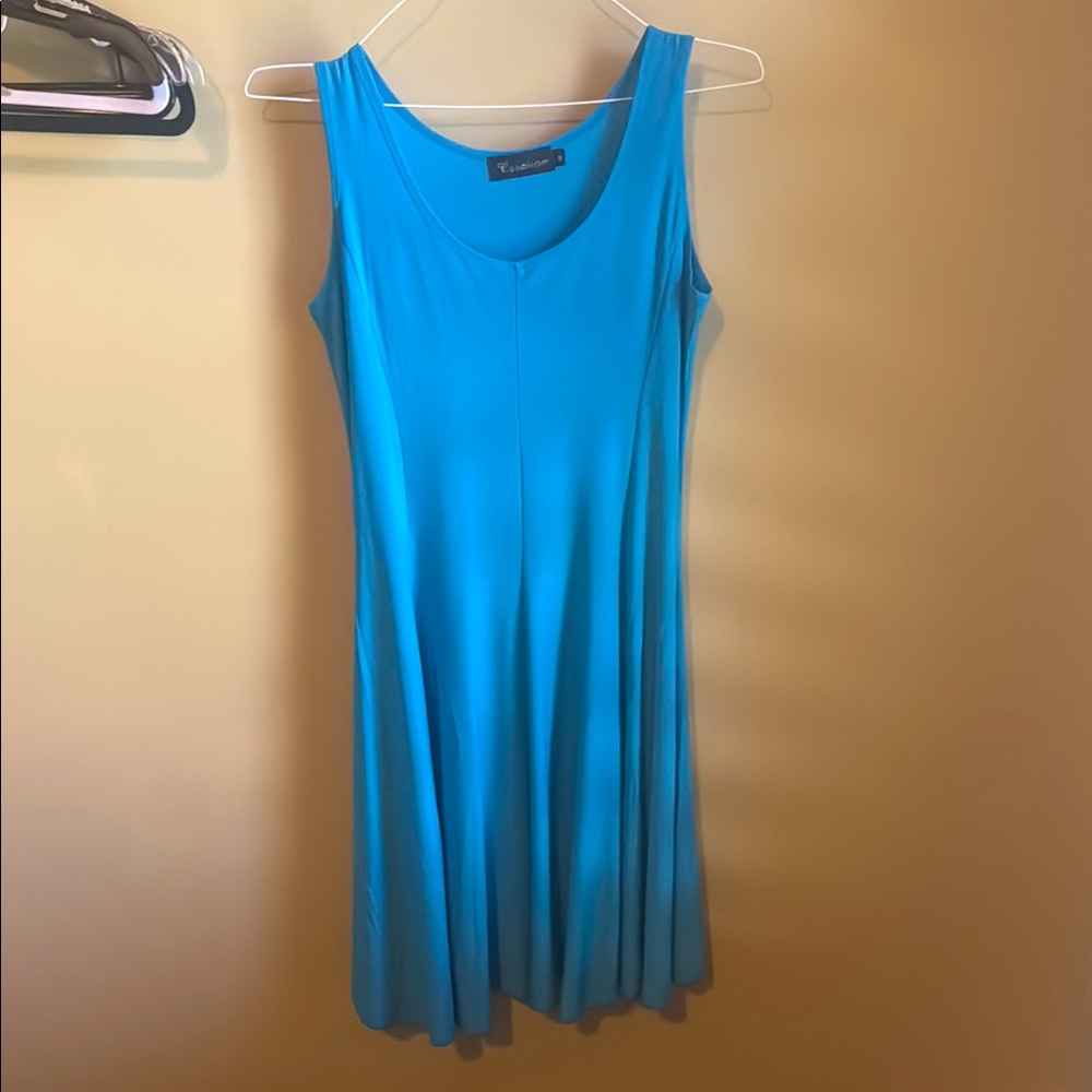 Blue Sleeveless Scoop Neck Midi Sundress